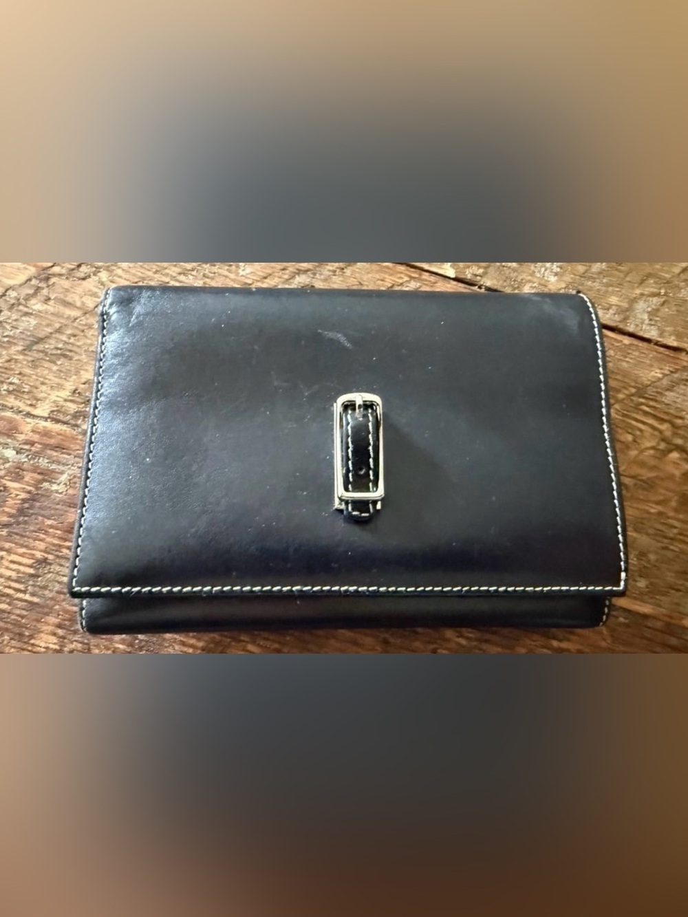 Women’s Coach Black Leather Wallet with Silver Buckle